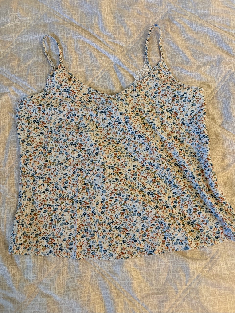 Cream Ditsy Floral Lace Trim Cami Top